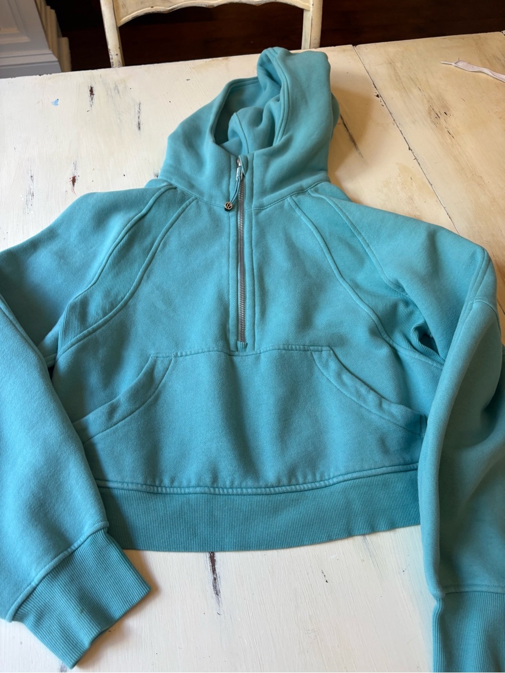 lululemon athletica teal cropped half-zip hoodie